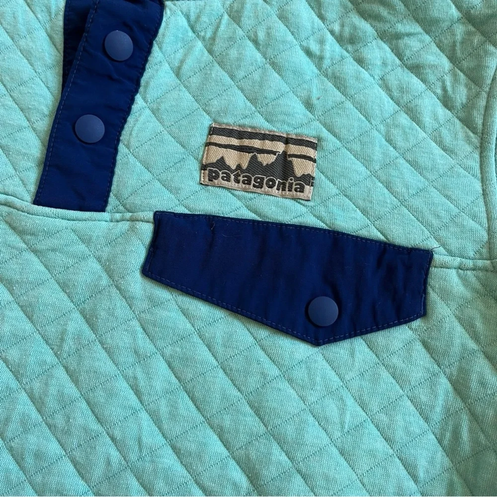 Patagonia Womens XS Organic Cotton Quilt Snap-T Pullover Light Blue‎ Jacket